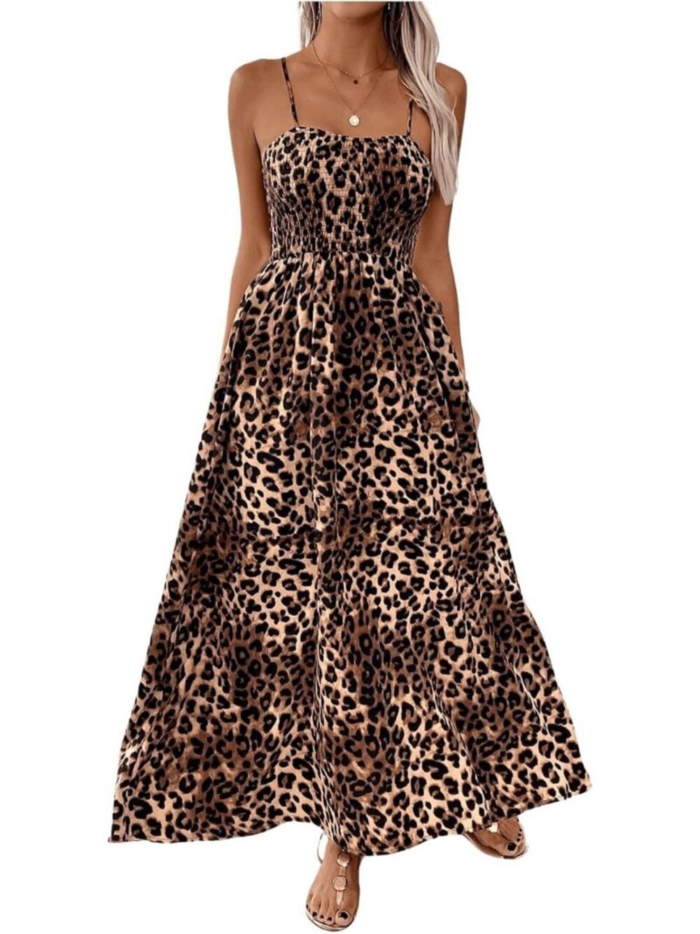 Leopard Print Spaghetti Strap Maxi Dress - Vacation Ready Cami Long Dress